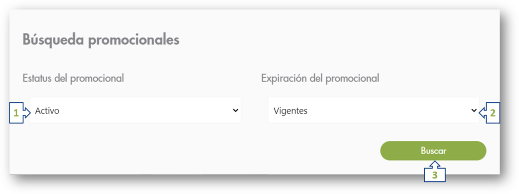 Modal de búsqueda de promocionales